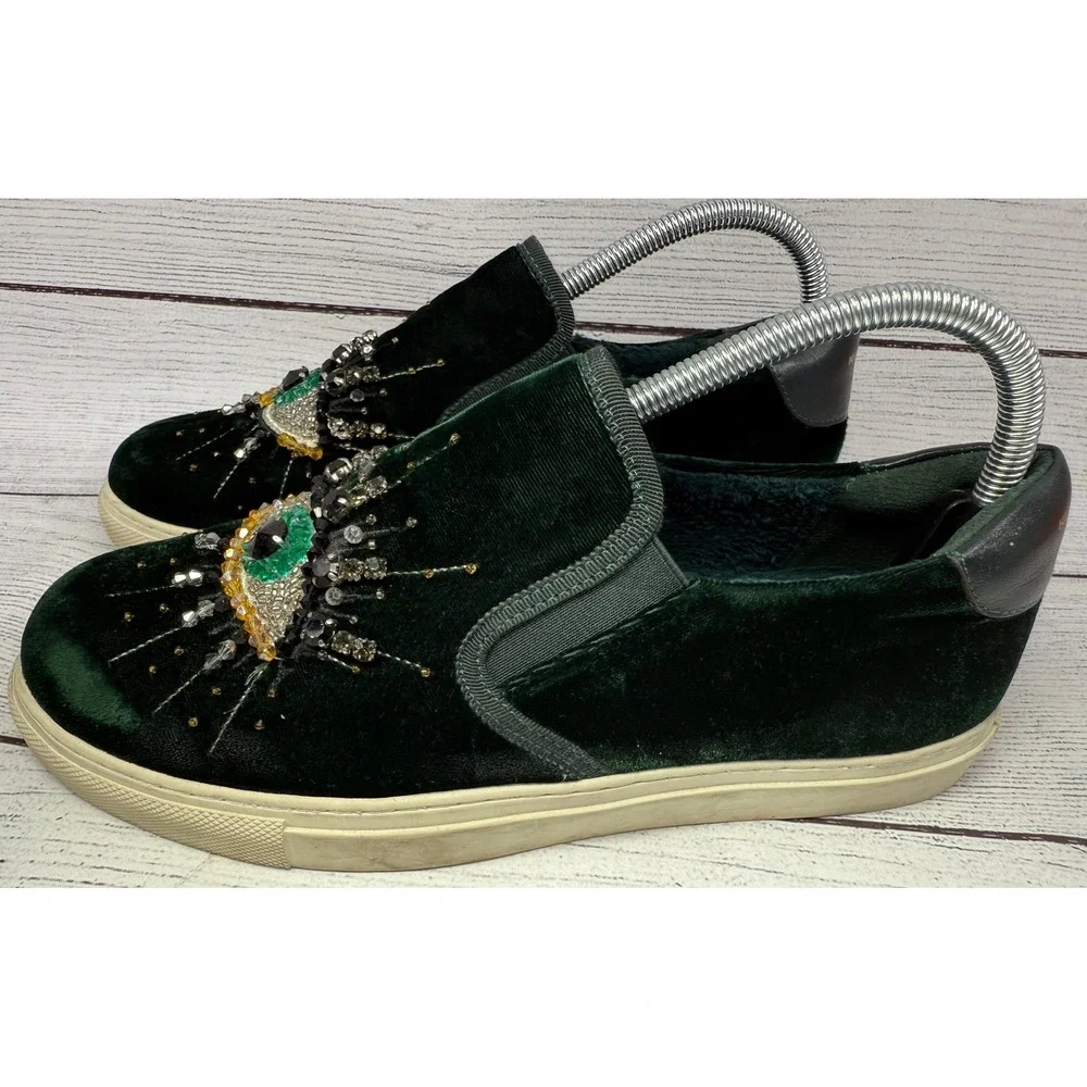 Kurt Geiger London Velvet Embellished‎ Evil Eye Slip On Sneakers Shoes Women